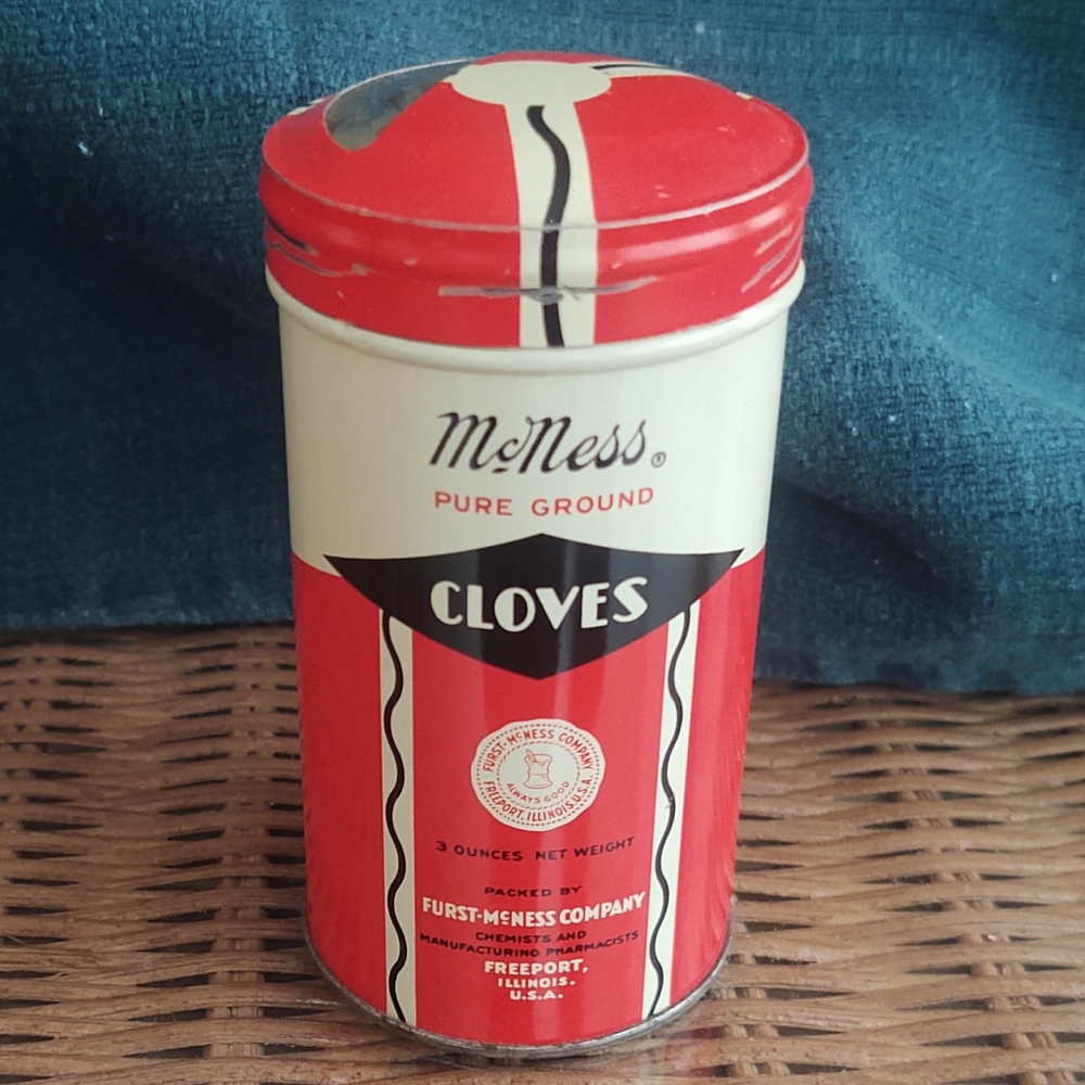 Vintage Furst-McNess Pure Ground Cloves Metal Spice Tin